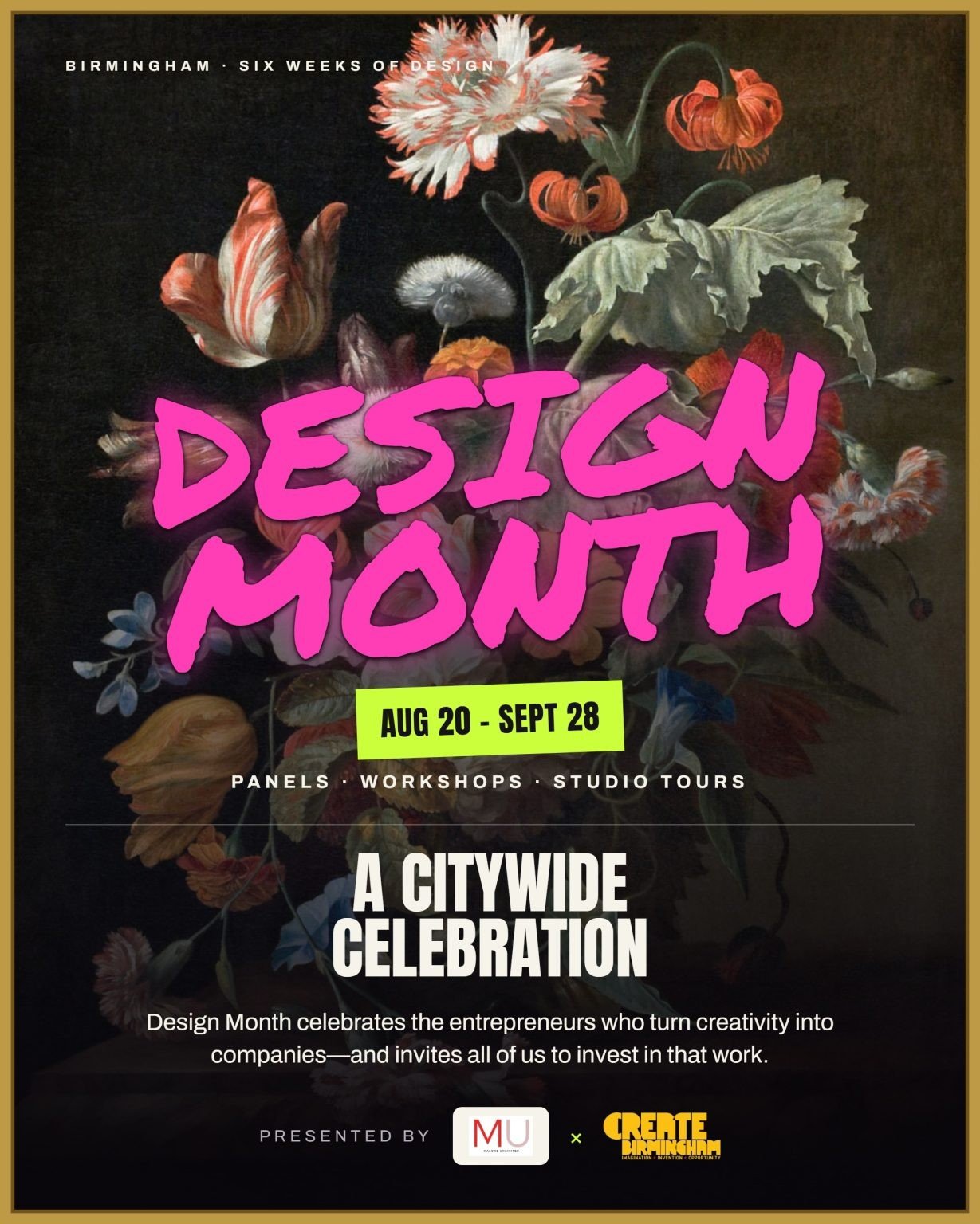 Birmingham Design Month poster, August 20 to September 28